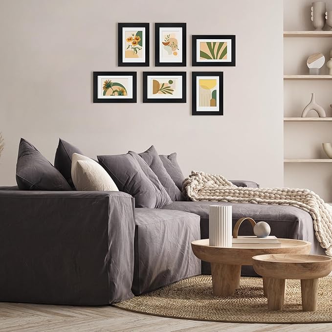 Egofine 4x6 Set of 6, Made of Solid Wood Covered by Plexiglass 3x4.5 and 3.5x5 with Mat or 4x6 without Mat, for Table Top Display and Wall Mounting Photo Frame, Black
