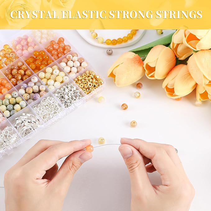 Glass Beads for Jewelry Making, 18 Colors Glass Beads for Bracelets Making kit Including 2-8mm Bead spacers/Lava Beads/Stone Rock DIY Jewelry Making Supplies for Adults, Bracelets Earring Making kit