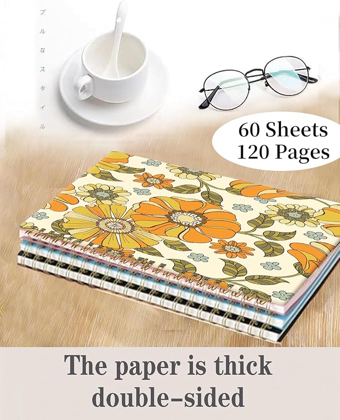 Spiral Journal Notebook,A5 Hardcover Lined Journals for Women 6 x 8.3 in,60 Sheets 120 Pages Thick Paper,Cute College Ruled Writing Notebook for Office Work School(Vintage Flower)
