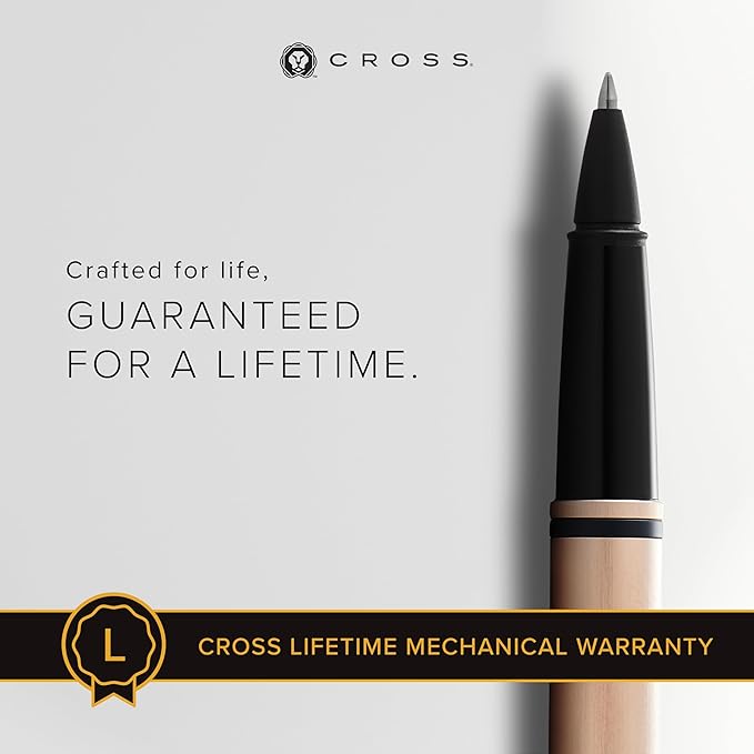 Cross Calais Refillable Rollerball Pen Presented in a Luxury Gift Box - Medium Point, Black Ink, Brushed Rose Gold & Black