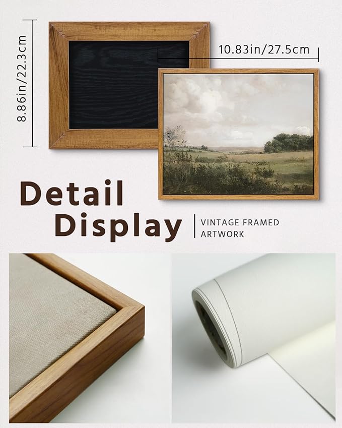 VIYYIEA Framed Canvas Wall Art Room Decor, Vintage Landscape Art Prints, Vast Grassland Rustic Farmhouse Wall Decor for Bedroom Bathroom Living Room 9"x11"