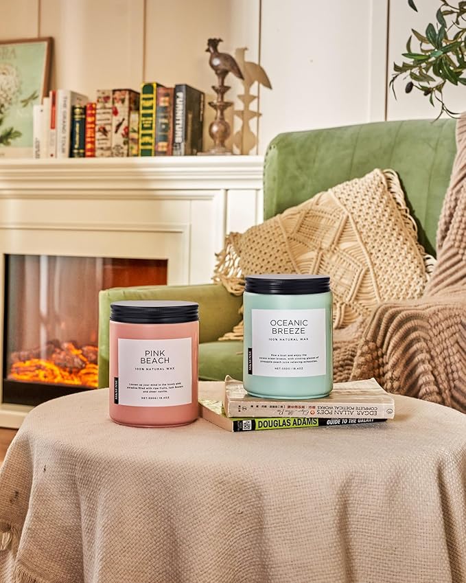 M&SENSE Candle Oceanic Breeze Scented, 19.4oz 110 Hour Long Lasting 2 Wick Pineapple & Mango Scent Natural Soy Candles for Home Scented for Stress Relief & Women/Men