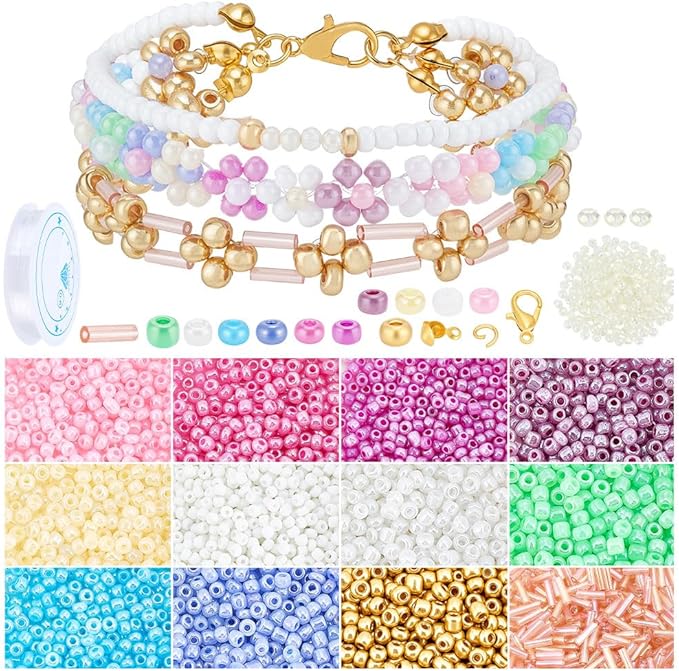 PH PandaHall 4259pcs Jewelry Making Bead Kit, Charm Bracelet Kit Bead Bracelet Kits Bracelet Making Kits Beads for DIY Earrings Friendship Bracelets Necklaces Jewelry Crafts