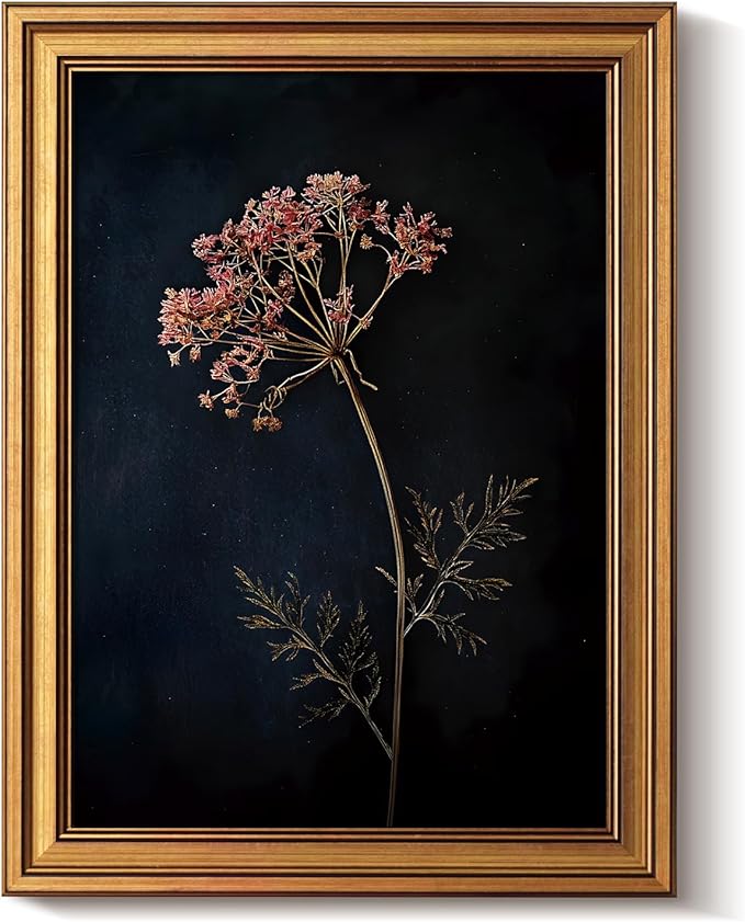 Bzstyleart Vintage Wall Art Decor for Living Room,Gold Framed Canvas Wall Art Home Decor Aesthetic Wild Carrot Flower Vintage Botanical Flower Prints,Canvas Picture Print Artwork,12 x 16 Inch
