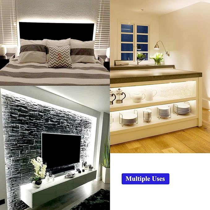20FT White LED Strip Lights, Dimmable 6000K 360LEDs, Rope Strip Lights, Under Cabinet LED Strip Lights Tape with UL Power Supply for Kitchen, Wedding, Mirro, Not Waterproof.