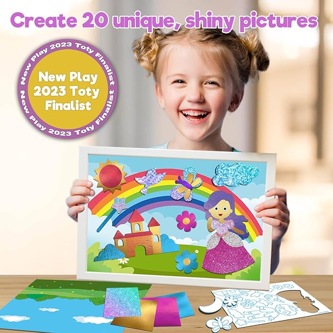 SOOVSY 200 Sheets Princesses & Unicorns Foil Art Fun Kit for Kids, Foil Art Craft DIY Creative Activity Gift Travel Toys for 4 5 6 7 8 9 Years Old Kids Girls Boys(Unicorns & Princesses)