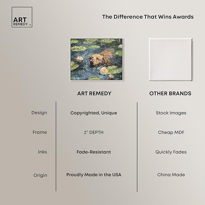 Art Remedy Monet Water Lilies Dog Rustic Chic Farmhouse Canvas Wall Art, Silver Floater Frame, 45"x36"