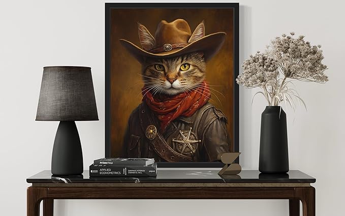 Cat Cowboy Art Poster Print, Kitten Painting Humor Portrait Pet Artwork Decor Gallery A8 (Cat Cowboy, 11 x 14 inches, Unframed)