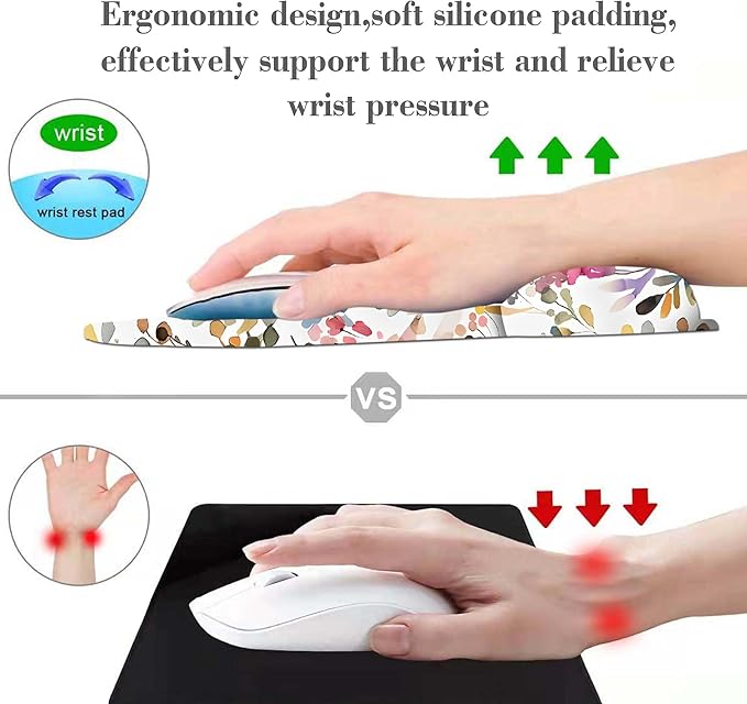 Watercolo Flowers Mouse Pad with Wrist Rest, Floral Patterns Mousepad for Desk. Premium-Textured Mouse Mat, Non-Slip Rubber Base Mousepad for Laptop, Computer & Pc