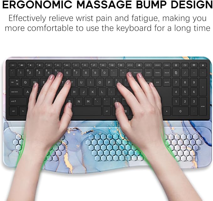 JIKIOU Keyboard Stand with Wrist Rest, Computer Keyboard Stand Pad with Non-Slip Base, Comfy Ergonomic Keyboard Riser Holder for Gaming Office Home 17.13x9.5 in Marble Blue