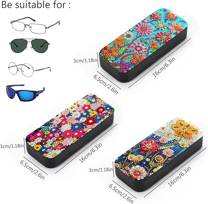 Leatrice 3pcs 5d Diamond Art Kits for Adults Small Diamond Painting Kit Gem Art Paint by Diamonds Dots Eyeglasses Case DIY for Beginner Women