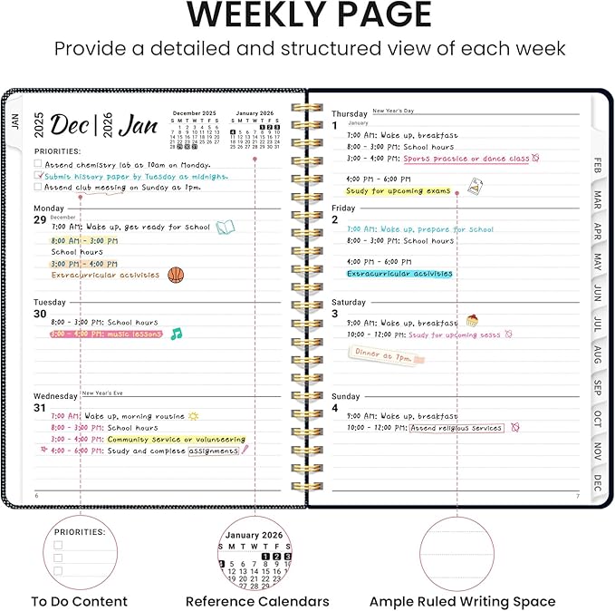 2026 Planner, Monthly and Weekly Calendar Planner for Women, Jan 2026 - Dec 2026, Hardcover Pretty 2026 Agenda Planner Book with Tabs, Spiral Bound, Perfect for School Office Home Supplies, 6.3" x 8.5" - Garden of Whimsy