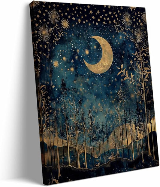 William Morris Print,Vintage Poster,William Morris Moon & Stars Print,Vintage Wall Art,Textiles Wall Art for Bedroom Kitchen Living Room 20x30in Large Frame