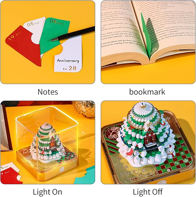 Time Piece Calendar 2025, 3D Memo Pads Paper Desk Calendar with LED Light, Tear Away Digital Calendar, Creative Carving Gift Desktop Decoration, Christmas Gift
