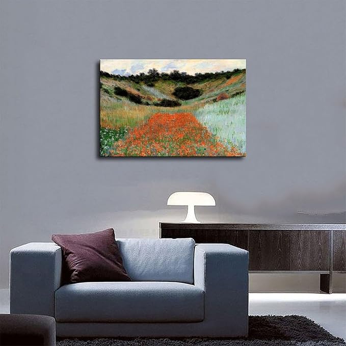 40+ Monet Famous Print Posters Poppy Field in A Hollow near Giverny by Claude Monet Impressionism Canvas Poster Bedroom Decor Print Sports Landscape Office Room Decor Gift Unframe 24×36inch(60×90cm)