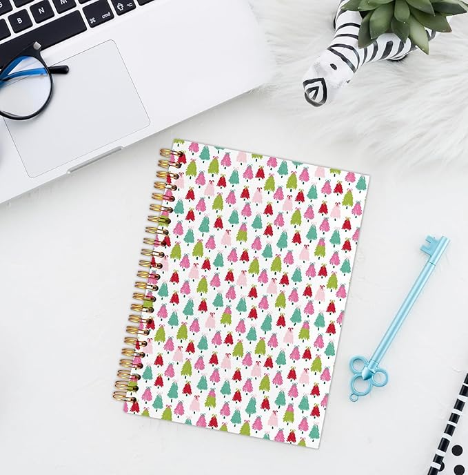 Coquette Christmas Tree Spiral Notebook, Preppy Colorful Christmas Aesthetic Journal for School Office Supplies, Girly Xmas Winter Holiday Hardcover Journal 5.5x8.3 Inch