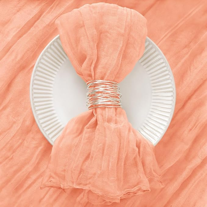12 Pack Peach Cheesecloth Napkins Spring Cloth Napkins Set of 12 Dinner Napkins Bulk 21x21 Inches for Wedding Bridal Shower Baby Shower Valentine's Day