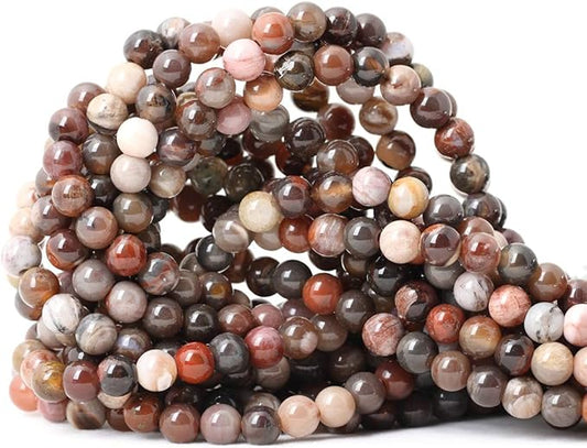60PCS 6mm Natural Silicified Wood Jade Gemstone Round Loose Beads for Jewelry Making DIY Findings 1 Strand 15"