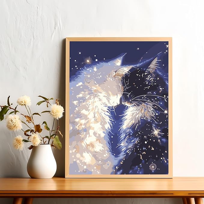 Mosaflare Paint by Numbers for Adults Beginner, White and Black Cat Adult Paint by Number Kits on Canvas, DIY Acrylic Oil Easy Painting by Numbers for Home Wall Decor 12X16 inch (Without Frame)