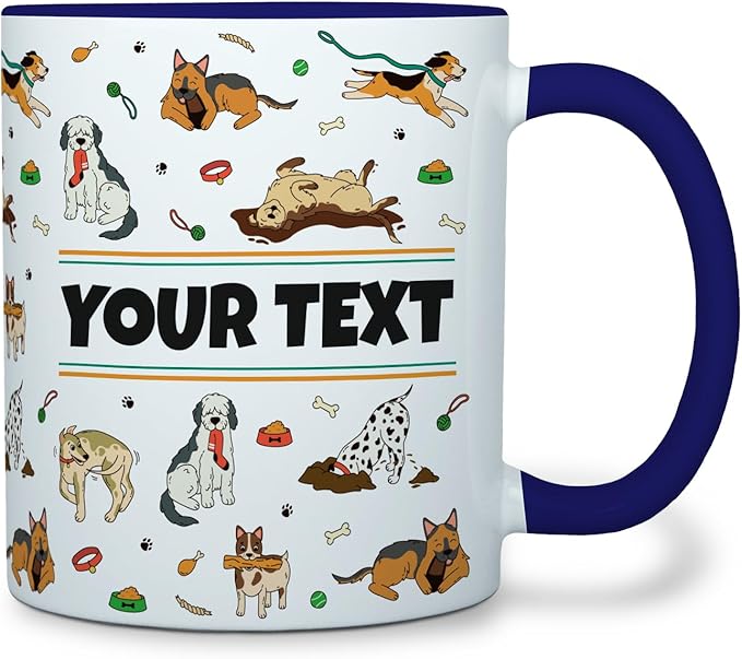 Personalized Mug for Kids - Dogs - Custom Name/Text, Ceramic Hot Chocolate/Cocoa/Coffee Cup for Boys/Girls, Birthday/Christmas/Holiday Gift - 11 oz, Pink Handle