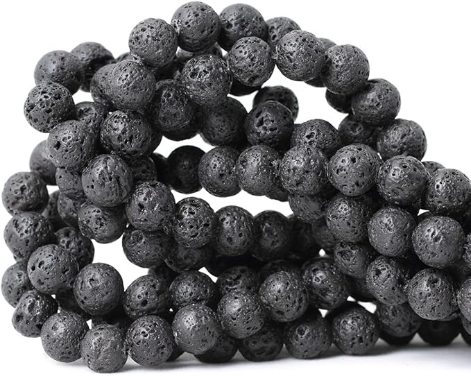 10mm 35PCS Black Lava Volcanic Stone Gemstone Round Loose Beads for Jewelry Making 1 Strand 15"