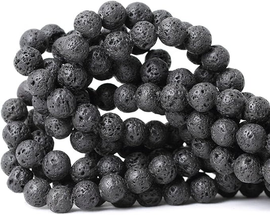 10mm 35PCS Black Lava Volcanic Stone Gemstone Round Loose Beads for Jewelry Making 1 Strand 15"