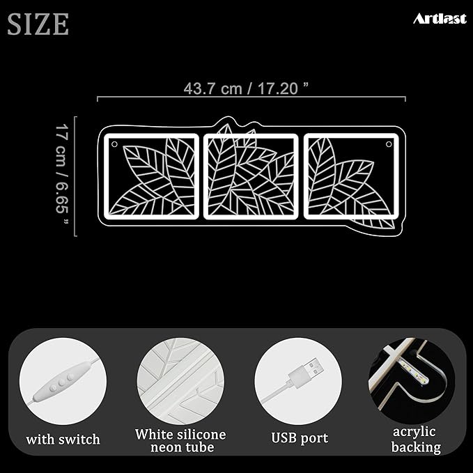 Macrame Leaf Neon Sign Macrame Leaf Wall Hanging Decor for Bedroom Living Room Leaf Triptych Wall Lights Tropical Leaf Art Sign Modern Night Light Botanical Wall Art