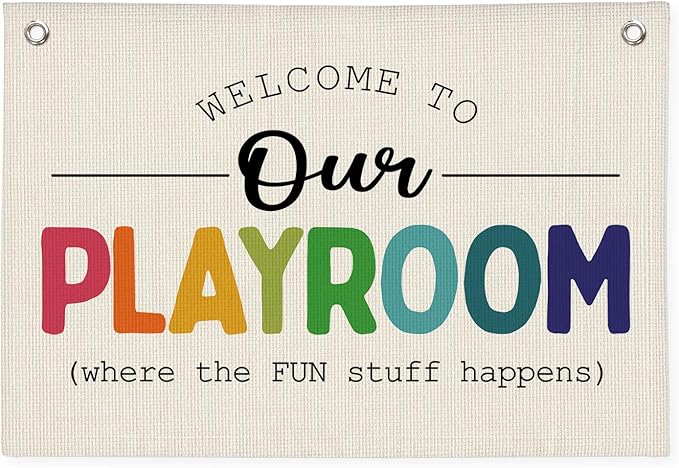 Playroom Wall Decor, Kids Room Decor Canvas Banner Wall Hanging Flag, Welcome To Our Playroom Banner, Classroom Decorations