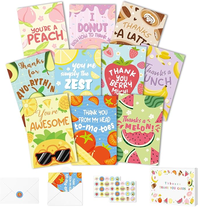 40 Pack Funny Thank You Cards with Envelopes & Stickers, 4×6 in Cute Thank You Card, Blank Cards and Envelopes Greeting Card for Kids Birthday, Wedding, Baby Shower, Thanksgiving, Christmas