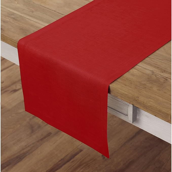Solino Home Linen Red Table Runner 90 Inches Long - 100% Pure Linen 14 x 90 Inch Table Runner for Valentines, Winter - Fete