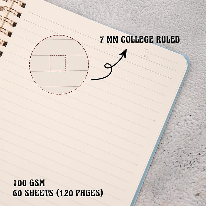 3 Pcs Spiral Notebooks For Women - Aesthetic College Ruled Journal/Notebook with Large Pockets & 7mm 60 Sheets Lined Pages - for School and Office Supplies（A5, 5.7" x 8.3"）