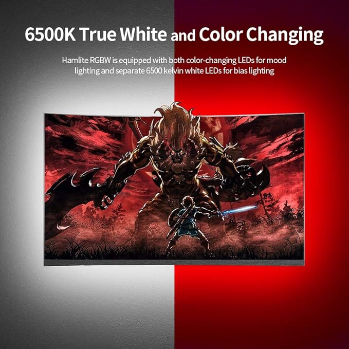 HAMLITE TV LED Backlight USB Powered, 6500K White PC Monitor Bias Lighting for 60-65inch TVs, 14.8Ft RGBW Led Light with RF Remote, 20 Color Changing LED Background Room Decor