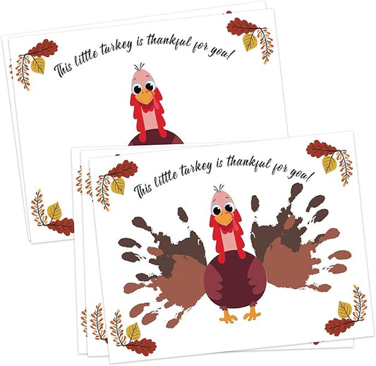 Little Turkey Handprint Art Craft Kit for Thanksgiving Activities, 10 Pcs Thanksgiving Crafts Bulk DIY Handprint Card Making, Handprint Keepsake Gift for Mother Father Grandma Grandpa