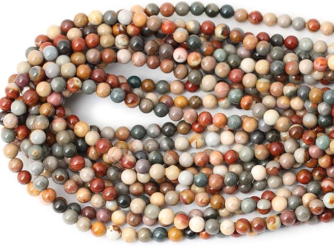 60PCS 6mm Natural USA Picture Stone Gemstone Round Loose Beads for Jewelry Making DIY Findings 1 Strand 15"