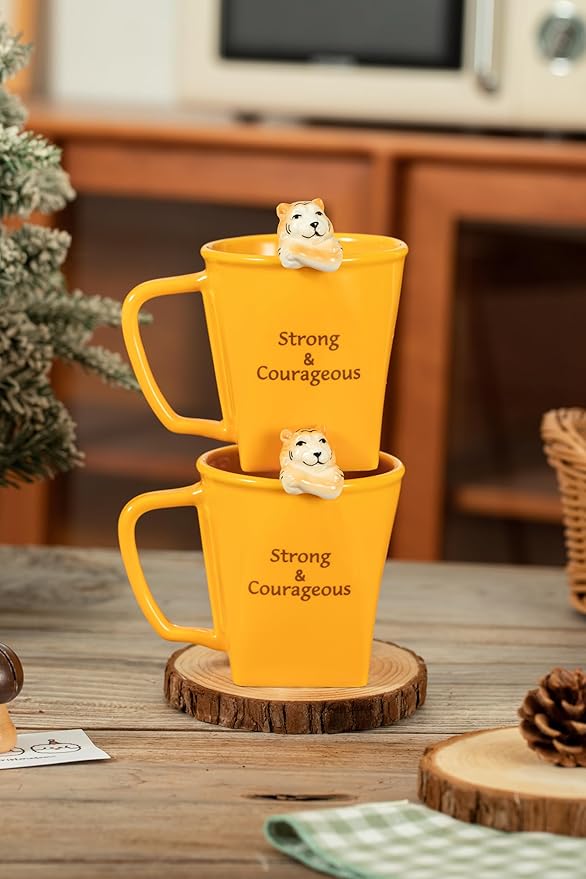 DIHOclub Premium Ceramic Coffee Mug with Tiger Sculpture Unique Inspirational Gift for Men Women Father's Day Birthday Christmas