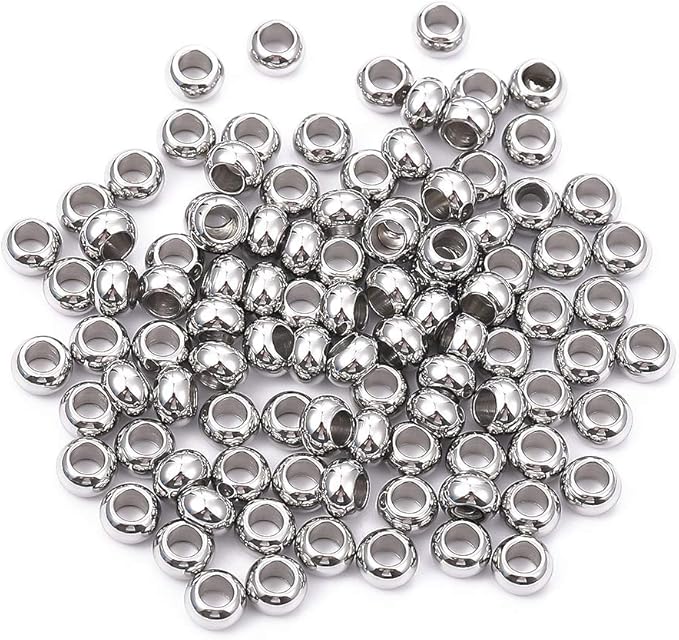 Stainless Steel Spacer Beads 5x3mm Rondelle Loose Charm Caps Beads for DIY Jewelry Making 100pcs with 2.5mm Hole