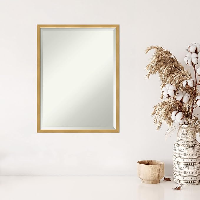 Amanti Art Gold Wall Mirror 25x19 Svelte Polished Gold Rectangle Bathroom Mirror for Wall Decor Living Room, Medium Modern Wood Frame, Hangs Horizonally and Vertically, Bathroom Decor, Beveled Edge