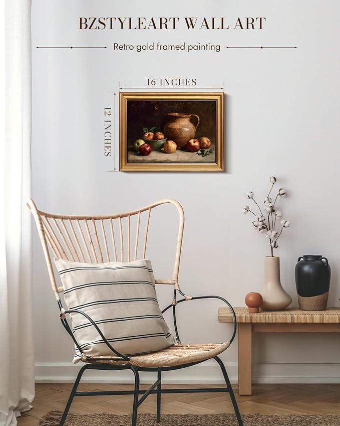 Bzstyleart Vintage Wall Art Decor,Gold Framed Wall Art 12 x 16 Inch Rest Still Life for Office,Vintage Gold Framed Wall Art,Canvas Picture Print Painting for Bedroom Living Bathroom,Halloween Gifts