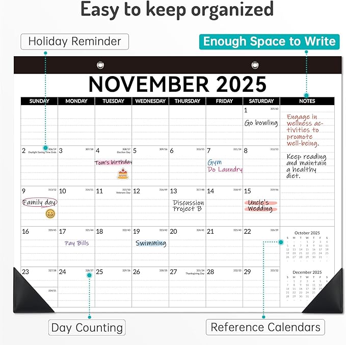 Forvencer Desk Calendar 2026, 20 Months Calendar, Nov. 2025-Jun. 2027, 14" x 11" Wall Calendar 2026 Monthly Planner with Plastic Cover & Stickers & Thick Paper for Office Home School Supplies, White