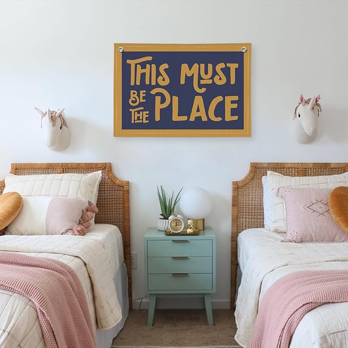 This Must Be The Place Canvas Banner, Vintage Retro Banner Wall Hanging Flag Decor for Home Classroom Playroom