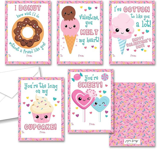 Paper Frenzy Sweet Treats Themed Valentines - 25 pack WITH ENVELOPES