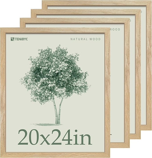Picture Frame 4 Pack - Solid Wood Poster Photo Frame - Woodgrain Series - Room, Office, Gallery, Studio Display - Wall Hanging