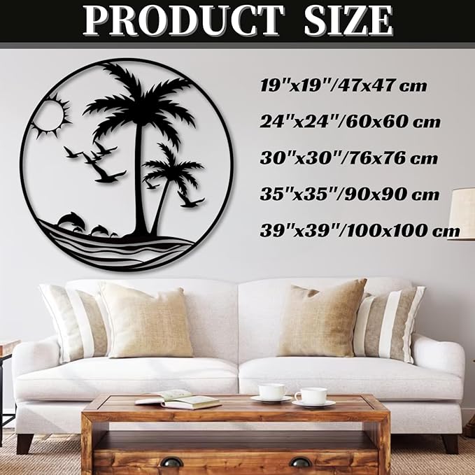 Palm Tree Metal Wall Decor,Palm Tree Outdoor Wall Art,Tropical Palm Tree Wall Decorations for Living Room,Outdoor Wall Decorations for House (39"x39"/100x100 cm, White)