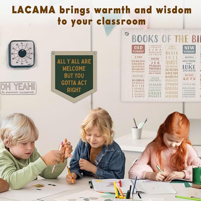 Lacama Green Classroom Wall College Dorm Decor, All Y'all Are Welcome But You Gotta Act Right Banner, Retro Wall Hanging Banner Pennant Flag for Bedroom Kids Room Playroom Decor 12.4x14 in