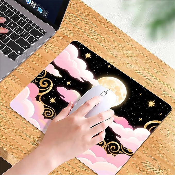 Square Mouse Pad Dream Night Sky Moon, Personalized Premium-Textured Custom Mouse Mat Design, Washable Mousepad Cloth, Non-Slip Rubber Base Computer Mouse Pads for Wireless Mouse