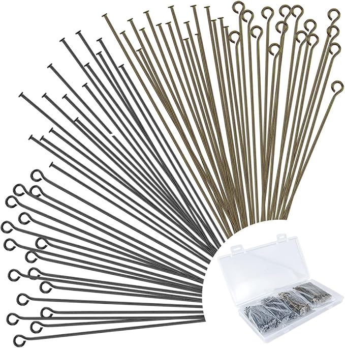 600 Pieces 2 Inch Flat Head Eye Pins for Jewelry Making DIY, Straight Bronze and Black Metal End Headpins for Craft Earring Bracelet Necklace Pendant Supplies