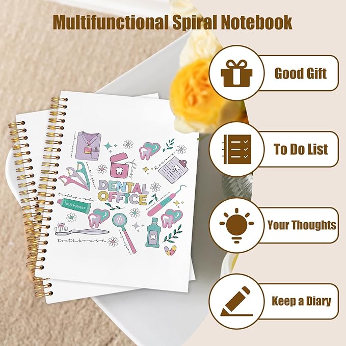 WUCHJ Dentist Gifts Notebook, Dental Hygienist Assistant Gifts Journal, Dental Doodle Spiral Notebook Journal for Note Taking, Dentist Office Supplies, 5.5x8.3 Inch