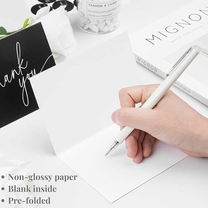 100 Thank You Cards with Envelopes - Bulk Pack Black Thank You Cards 4x6 Inch Minimalistic Design - Suitable for Business, Baby Shower, Wedding, Small Business, Graduation, Bridal Shower, Funeral