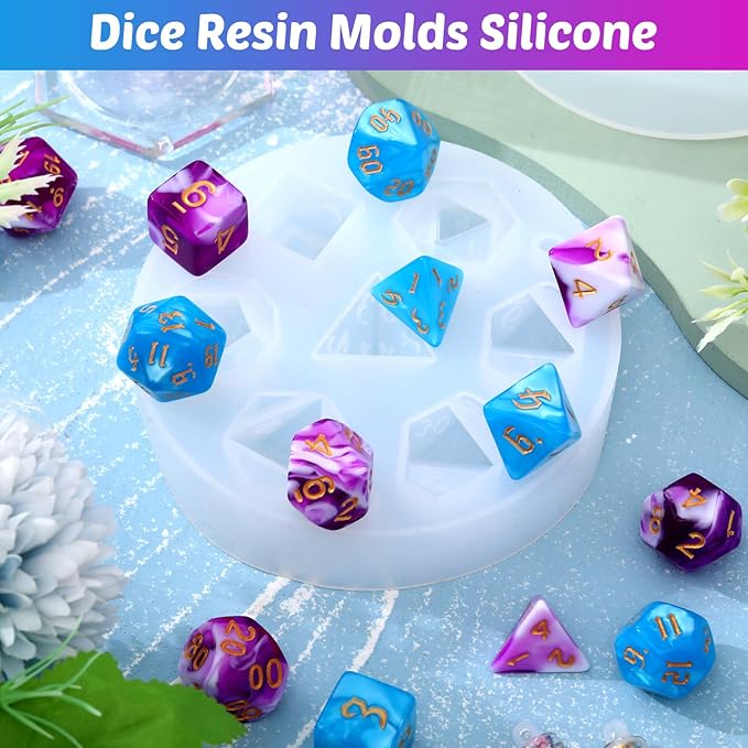 WILLBOND 2 Pcs Dice Resin Molds Silicone for Epoxy Resin Casting with 7 Standard Stereoscopic Cavities, Food Grade Silicone Molds for DIY Dices Making, Table Board Game