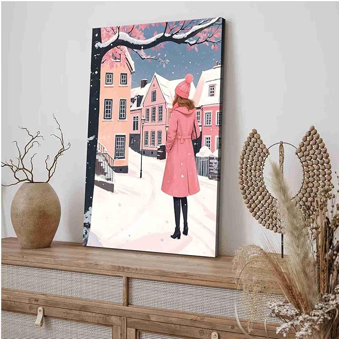 Canvas Wall Art serene winter scene in a quaint village art print Christmas snow cosy winter's day 16x24in-UnFramed
